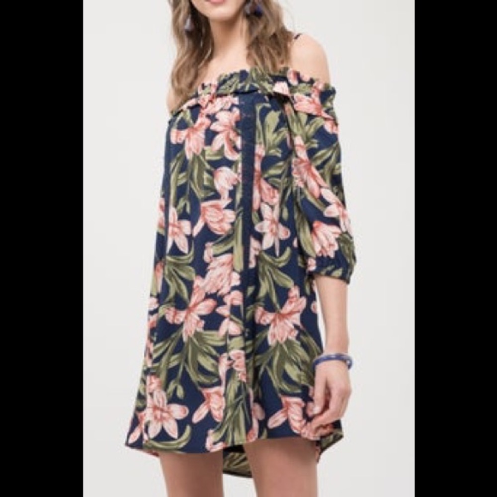 Blu Pepper Floral Cold Shoulder Dress